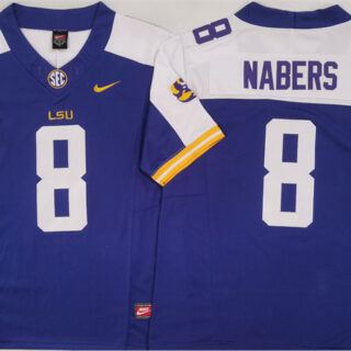 Men's LSU Tigers #8 Malik Nabers Purple White F.U.S.E. Stitched Jersey