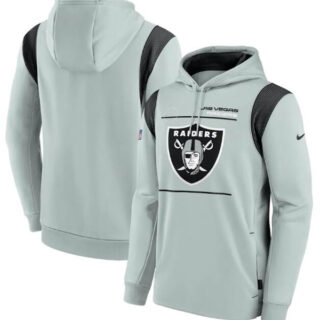 Men's Las Vegas Raiders 2021 Gray Sideline Logo Performance Pullover Hoodie