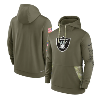 Men's Las Vegas Raiders 2022 Olive Salute To Service Therma Performance Pullover Hoodie