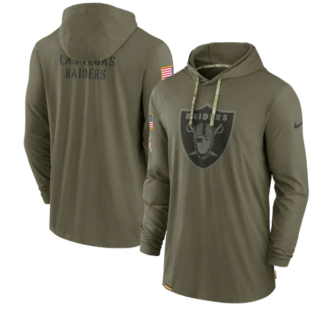 Men's Las Vegas Raiders 2022 Olive Salute To Service Tonal Pullover Hoodie