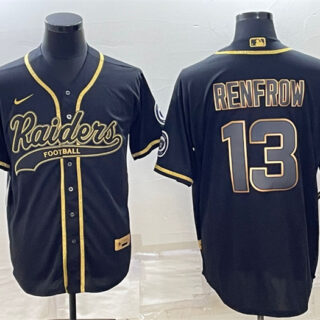 Men's Las Vegas Raiders #13 Hunter Renfrow Black Gold With Patch Cool Base Stitched Baseball Jersey