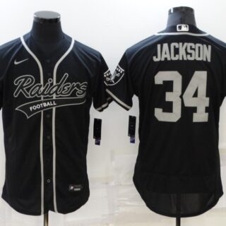 Men's Las Vegas Raiders #34 Bo Jackson Black Flex Base Stitched Jersey