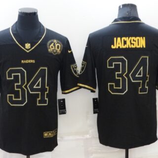 Men's Las Vegas Raiders #34 Bo Jackson Black Gold With 60th Anniversary Patch Vapor Limited Stitched Jersey