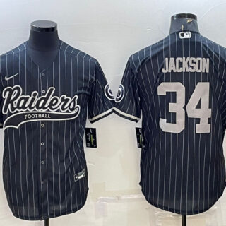 Men's Las Vegas Raiders #34 Bo Jackson Black With Patch Cool Base Stitched Baseball Jersey