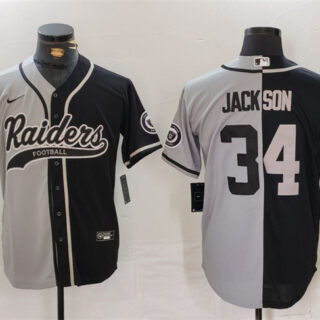 Men's Las Vegas Raiders #34 Bo Jackson Grey Black Split Cool Base Stitched Baseball Jersey