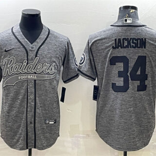 Men's Las Vegas Raiders #34 Bo Jackson Grey With Patch Cool Base Stitched Baseball Jersey