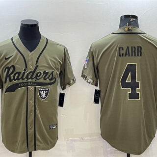 Men's Las Vegas Raiders #4 Derek Carr 2022 Olive Salute To Service Cool Base Stitched Baseball Jersey