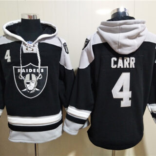 Men's Las Vegas Raiders #4 Derek Carr Black Ageless Must-Have Lace-Up Pullover Hoodie