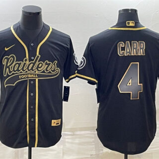 Men's Las Vegas Raiders #4 Derek Carr Black Gold With Patch Cool Base Stitched Baseball Jersey