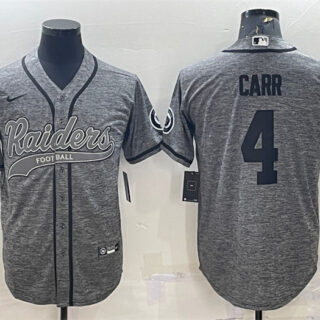 Men's Las Vegas Raiders #4 Derek Carr Grey With Patch Cool Base Stitched Baseball Jersey