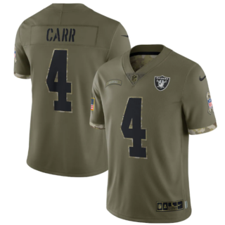Men's Las Vegas Raiders #4 Derek Carr Olive 2022 Salute To Service Limited Stitched Jersey