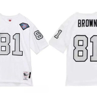 Men's Las Vegas Raiders #81 Tim Brown White 1994 Mitchell Ness Stitched Football Jersey