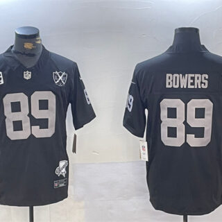 Men's Las Vegas Raiders #89 Brock Bowers Black 2024 F.U.S.E With Nevada Silver Stat Patch And 65th Anniversary Patch 4-Star C Patch Stitched Football Jersey