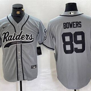 Men's Las Vegas Raiders #89 Brock Bowers Grey Cool Base Stitched Baseball Jersey