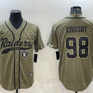 Men's Las Vegas Raiders #98 Maxx Crosby 2022 Olive Salute To Service Cool Base Stitched Baseball Jersey