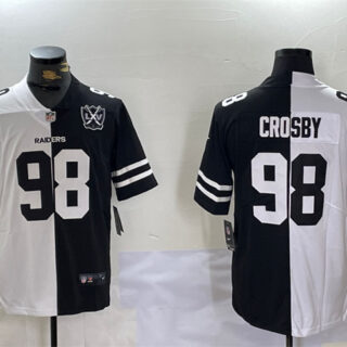 Men's Las Vegas Raiders #98 Maxx Crosby Black & White Split With 65th Anniversary Patch Vapor Limited Stitched Jersey