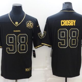 Men's Las Vegas Raiders #98 Maxx Crosby Black Gold With 60th Anniversary Patch Vapor Limited Stitched Jersey