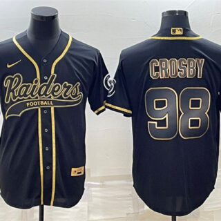 Men's Las Vegas Raiders #98 Maxx Crosby Black Gold With Patch Cool Base Stitched Baseball Jersey