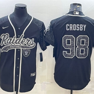 Men's Las Vegas Raiders #98 Maxx Crosby Black Reflective With Patch Cool Base Stitched Baseball Jersey