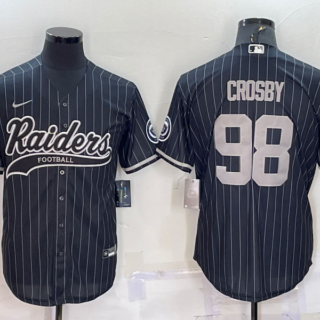 Men's Las Vegas Raiders #98 Maxx Crosby Black With Patch Cool Base Stitched Baseball Jersey