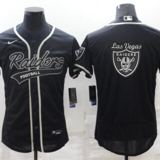 Men's Las Vegas Raiders Black Team Big Logo With Patch Flex Base Stitched Baseball Jersey