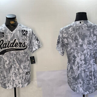 Men's Las Vegas Raiders Blank 2024 Arctic Camo Salute To Service With 65th Anniversary Patch Stitched Baseball Jersey