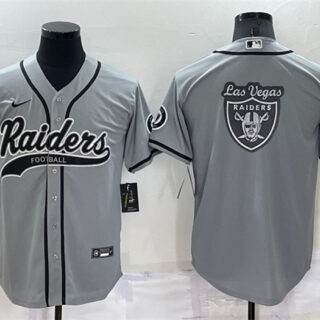 Men's Las Vegas Raiders Grey Team Big Logo With Patch Cool Base Stitched Baseball Jersey