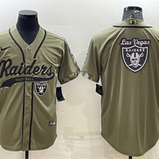 Men's Las Vegas Raiders Olive Salute To Service Team Big Logo Cool Base Stitched Baseball Jersey