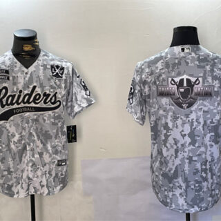 Men's Las Vegas Raiders Team Big Logo 2024 Arctic Camo Salute To Service With 65th Anniversary Patch Stitched Baseball Jerseys