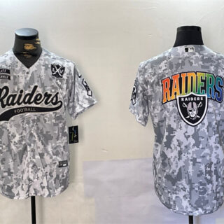 Men's Las Vegas Raiders Team Big Logo 2024 Arctic Camo Salute To Service With 65th Anniversary Patch Stitched Baseball Jerseys