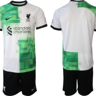 Men's Liverpool Custom 2023 24 White Green Away Soccer Jersey Suit