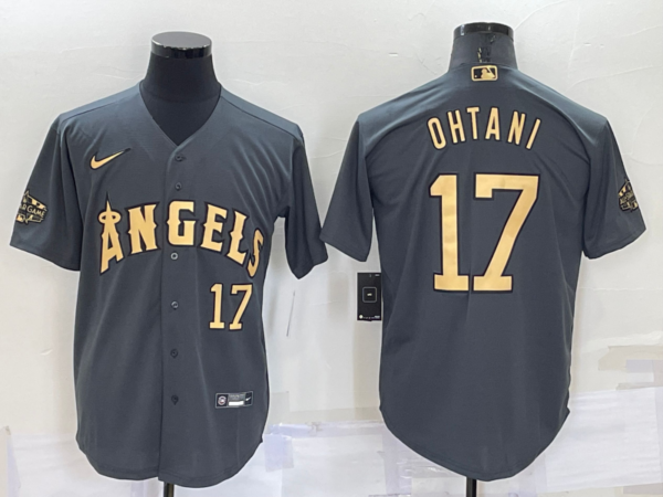 Men's Los Angeles Angels #17 Shohei Ohtani 2022 All-Star Charcoal Cool Base Stitched Jersey