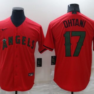 Men's Los Angeles Angels #17 Shohei Ohtani Red Memorial Day Cool Base Stitched Jersey