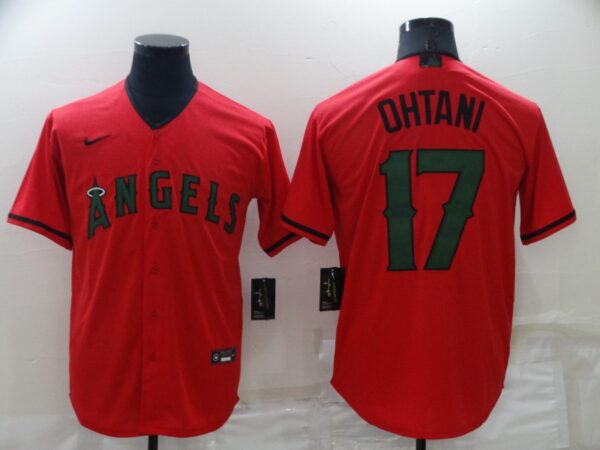 Men's Los Angeles Angels #17 Shohei Ohtani Red Memorial Day Cool Base Stitched Jersey
