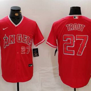 Men's Los Angeles Angels #27 Mike Trout Red Stitched Baseball Jersey