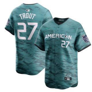 Men's Los Angeles Angels #27 Mike Trout Teal 2023 All-Star Cool Base Stitched Jersey