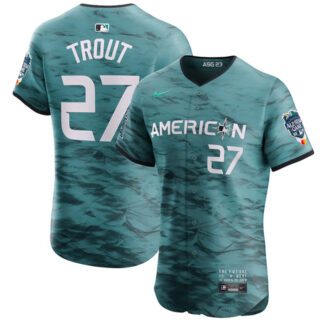 Men's Los Angeles Angels #27 Mike Trout Teal 2023 All-Star Flex Base Stitched Jersey