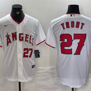 Men's Los Angeles Angels #27 Mike Trout White Stitched Baseball Jersey