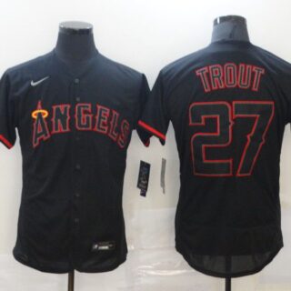 Men's Los Angeles Angels of Anaheim #27 Mike Trout Lights Out Black Fashion Flexbase Nike Jersey