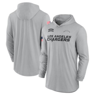 Men's Los Angeles Chargers 2024 Gray Salute To Service Lightweight Performance Long Sleeve Hooded T-Shirt