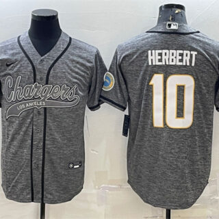 Men's Los Angeles Chargers #10 Justin Herbert Grey With Patch Cool Base Stitched Baseball Jersey
