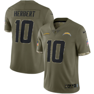 Men's Los Angeles Chargers #10 Justin Herbert Olive 2022 Salute To Service Limited Stitched Jersey