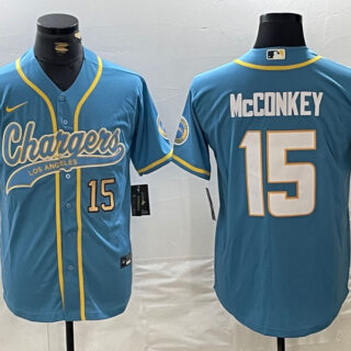 Men's Los Angeles Chargers #15 Ladd McConkey Blue Cool Base Stitched Baseball Jerseys