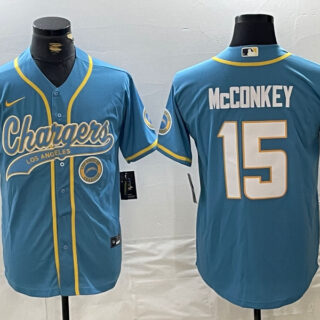 Men's Los Angeles Chargers #15 Ladd McConkey Blue Cool Base Stitched Baseball Jerseys