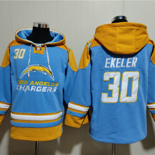 Men's Los Angeles Chargers #30 Austin Ekeler Blue Ageless Must-Have Lace-Up Pullover Hoodie