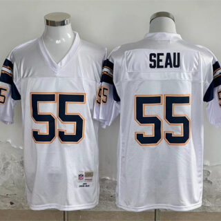 Men's Los Angeles Chargers #55 Junior Seau White Throwback Stitched Jersey