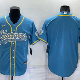 Men's Los Angeles Chargers Blank Blue Cool Base Stitched Baseball Jersey