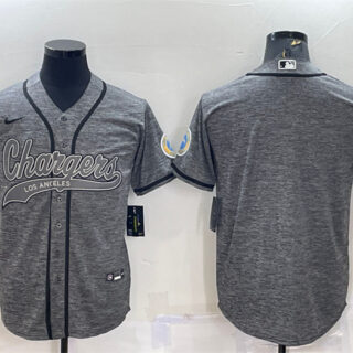 Men's Los Angeles Chargers Blank Grey With Patch Cool Base Stitched Baseball Jersey