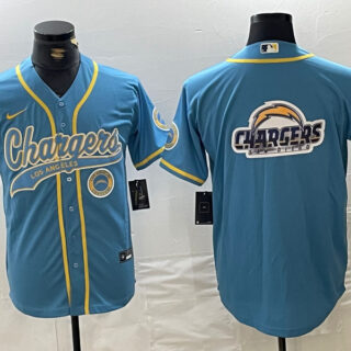 Men's Los Angeles Chargers big logo Blue Cool Base Stitched Baseball Jersey