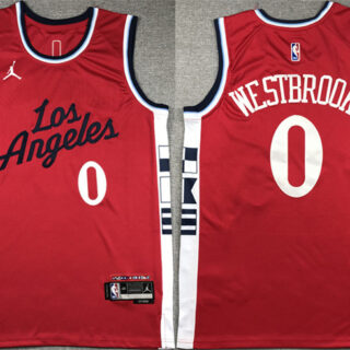 Men's Los Angeles Clippers #0 Russell Westbrook Red Stitched Jersey